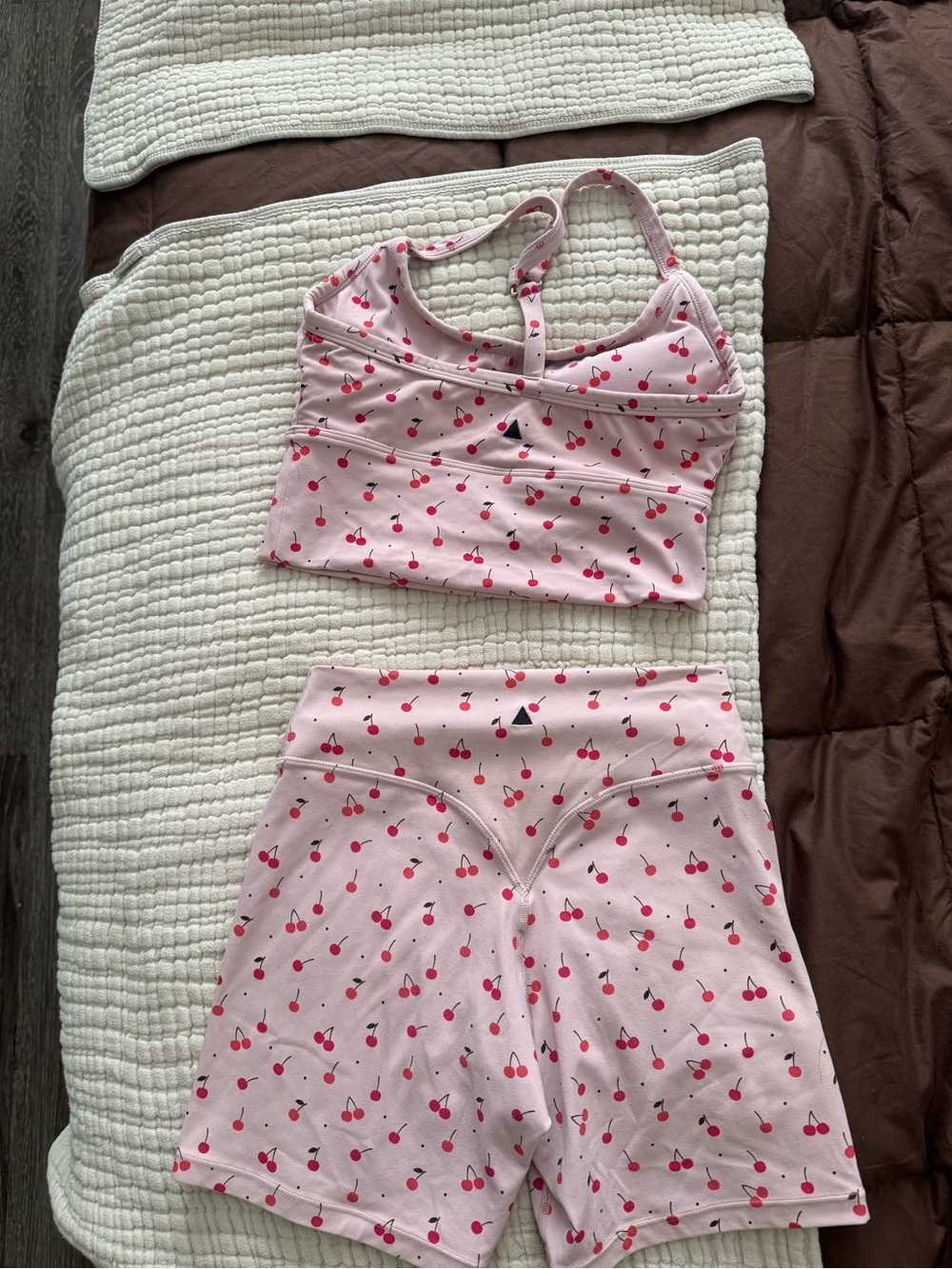Pink Cherry-Print Sports Bralette and High-Rise Shorts-brand Vitality